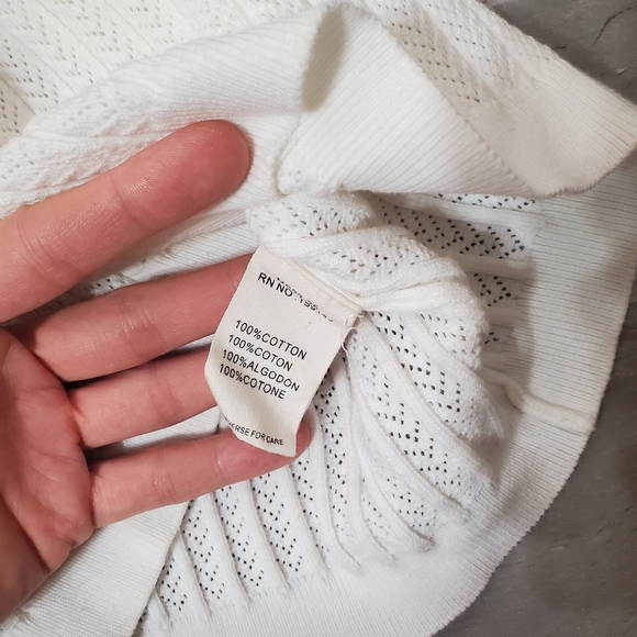 FRNCH Paris Elegant White Knit Short Sleeves Top. Partial Open Back. Bow. S. - Picture 3 of 11